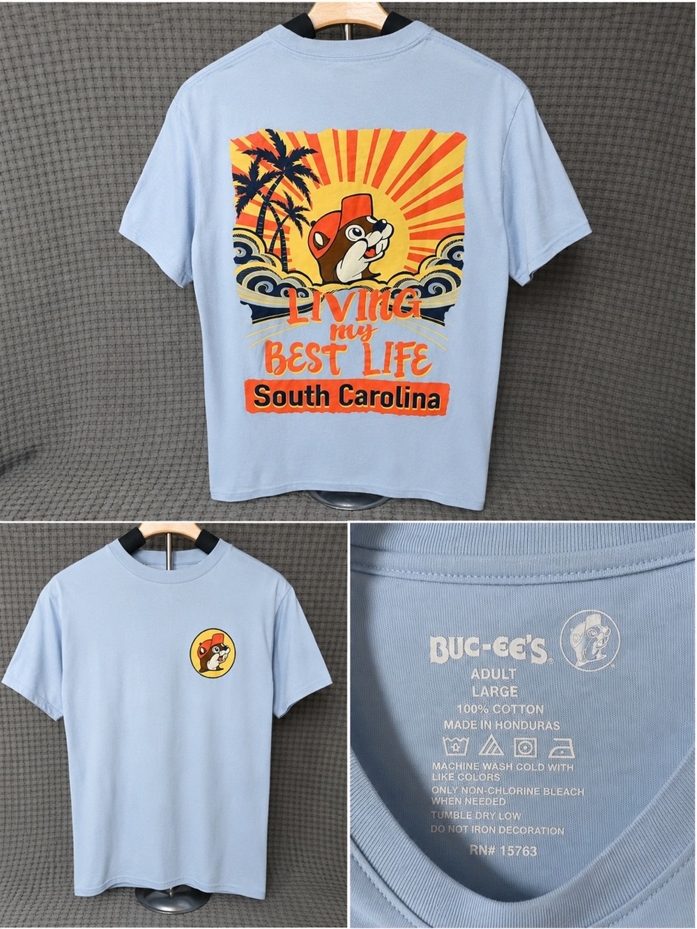 Buc-ee's Light Blue "Living My Best Life" Short Sleeve Tee - South Carolina